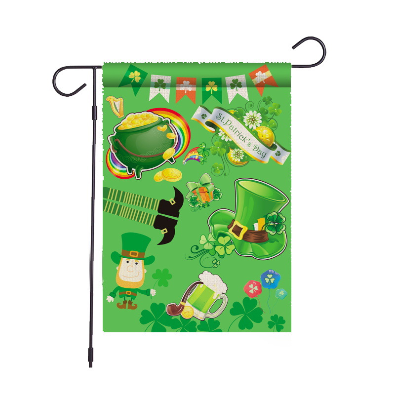 Trébol irlandés creativo de doble cara de impresión Bandera de jardín Bandera de vacaciones