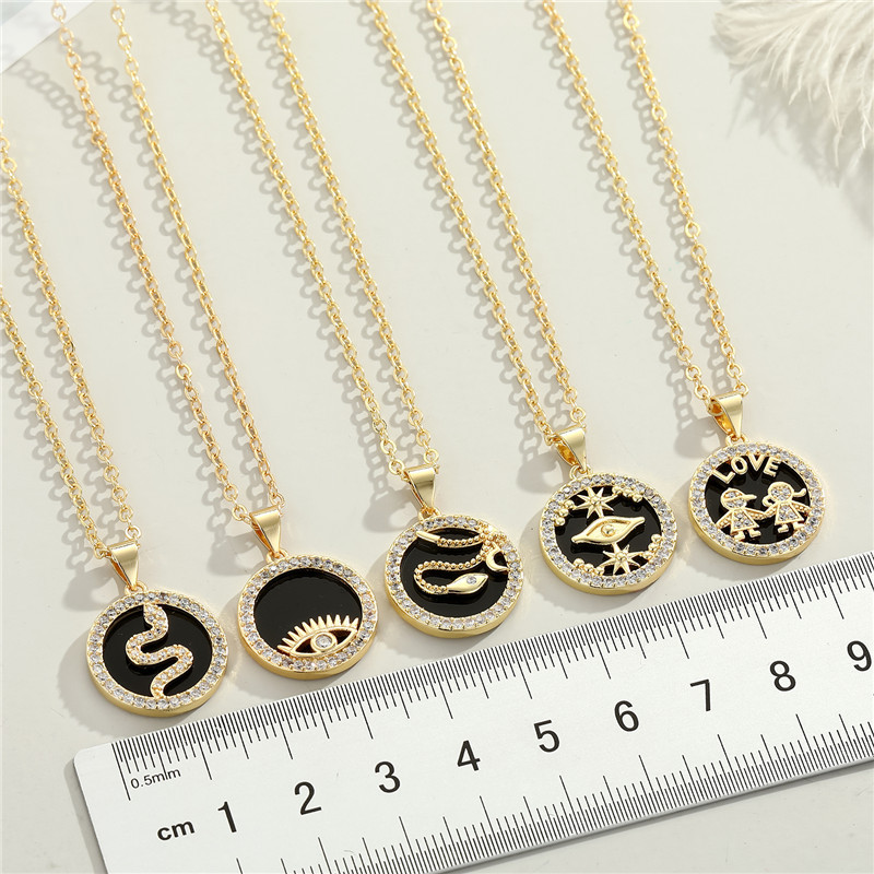 Fashion round point diamond star devil eye snake pendant necklace