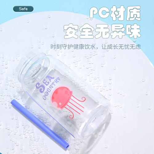 Children's water cup, straw cup, plastic water cup, Internet celebrity portable sports water bottle, summer wholesale customization for male and female primary school students