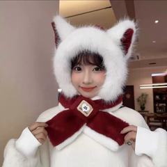 毛绒帽子围巾一体雷锋帽女生冬季新款可爱狐狸耳朵东北防寒滑雪帽