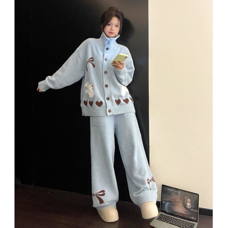 Cute White Dove Printed Half-Velvet Pajamas for Women 2025 Winter New Style Lazy Plus Velvet Warm Home Wear Set Cute White Dove Printed Half-Velvet Pajamas for Women 2025 Winter New Style Lazy Plus Velvet Warm Home Wear Set