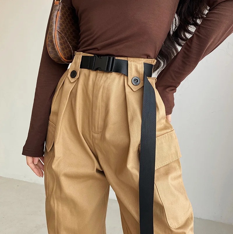 waist belt wide overalls style pants NSHS35394