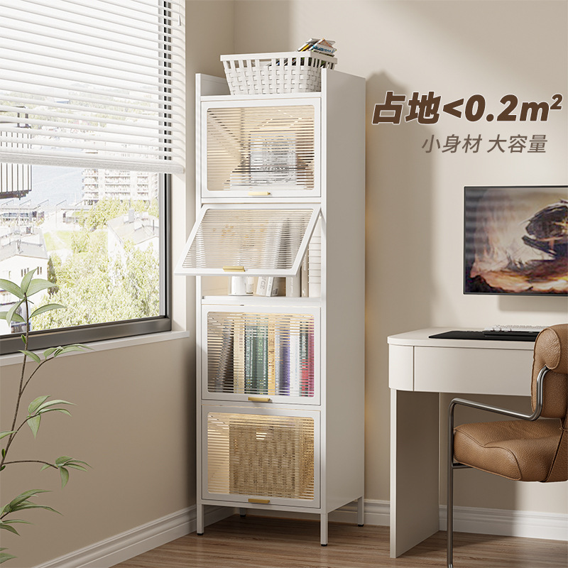 Steel Sandwich Bookcase Household Children's Dust-Proof Bookshelf Bedroom Floor-Standing Storage Cabinet Living Room Storage Cabinet with Door