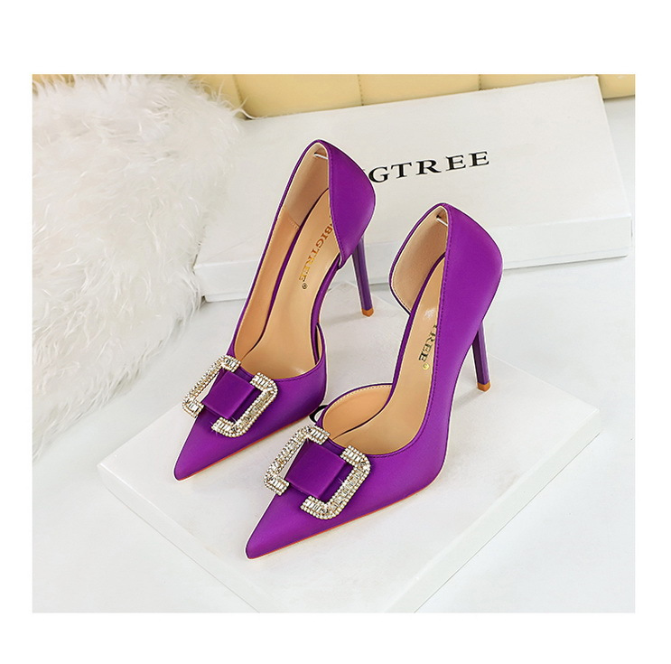 Slim side hollowed-out high heels for women slim heels super high heels rhinestone buckle single shoes_voghion.com