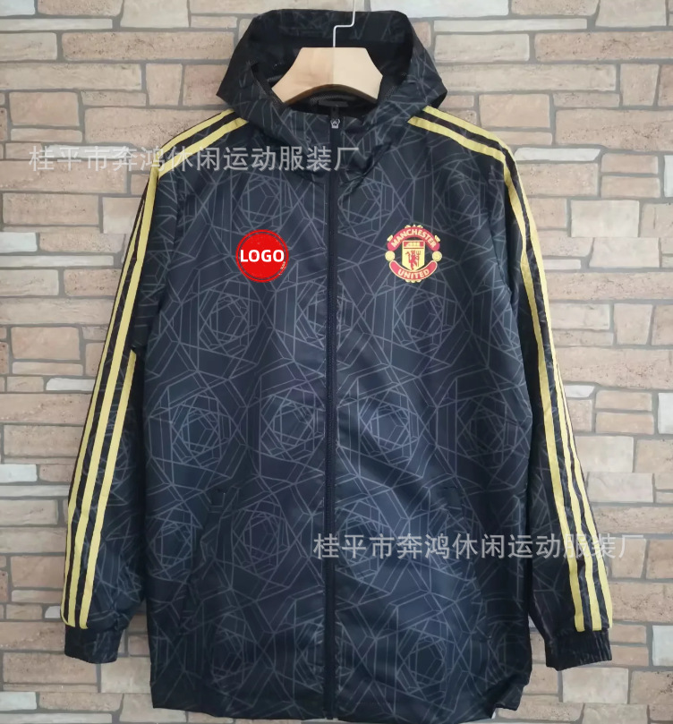 2526 chaqueta de fútbol con capuz nueva chaqueta de calentamiento a prueba de viento Barcelona Arsenal Real Madrid Manchester United chaqueta deportiva