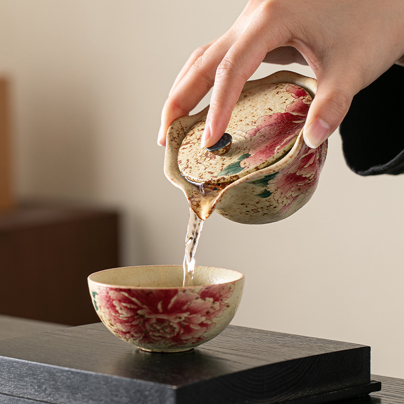 火石红快客杯一壶一杯单个人专用手抓泡茶壶茶杯诧寂复古旅行茶具|undefined