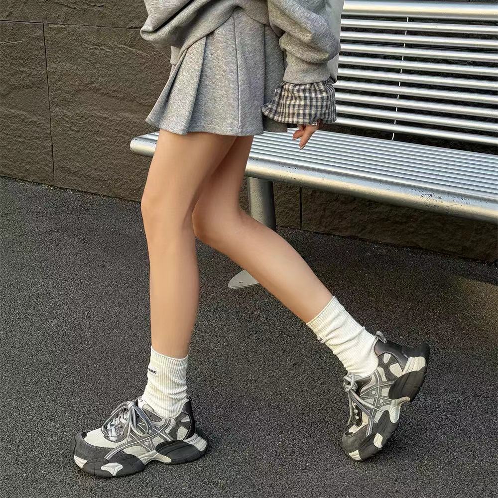 Retro Color Blocked Chunky Sneakers for Women Stylish Casual Versatile Thick Soles Shoes for Everyday Wear_vogvips.com