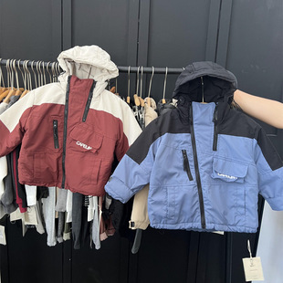 Children's Winter American Color-block Cotton Hooded Jacket Outdoor Windproof Waterproof Cotton-padded Jacket for Boys and Girls Functional Jacket