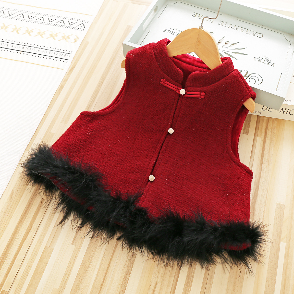 어린이 한푸탕 세트 소녀상 신년복 양모 조끼 세트 중국식 어린이 겨울옷