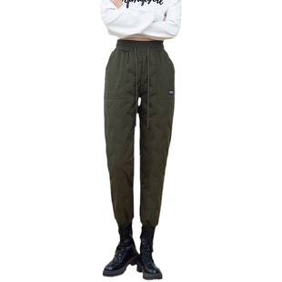 Winter Women's warm casual pants duck down women's fleece-lined cotton pants New down pants women's outer wear thickened plus size sports pants