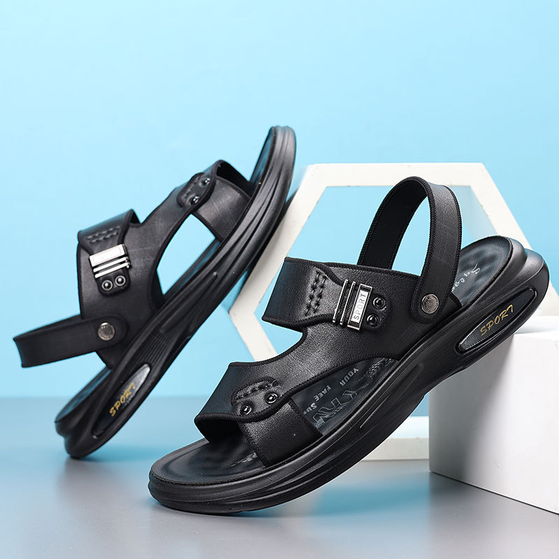 2026 New Summer Men's Sandals Trendy Style First-Layer Cowhide Beach Shoes Men's Casual Driving Leather Sandals Extra Large 48