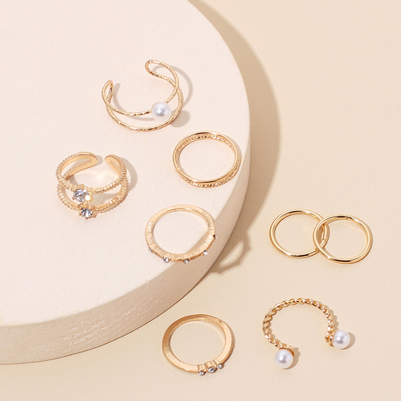 9g Weight Women'S Gender Fashion Pearl Rhinestone Alloy Ring Set 11
