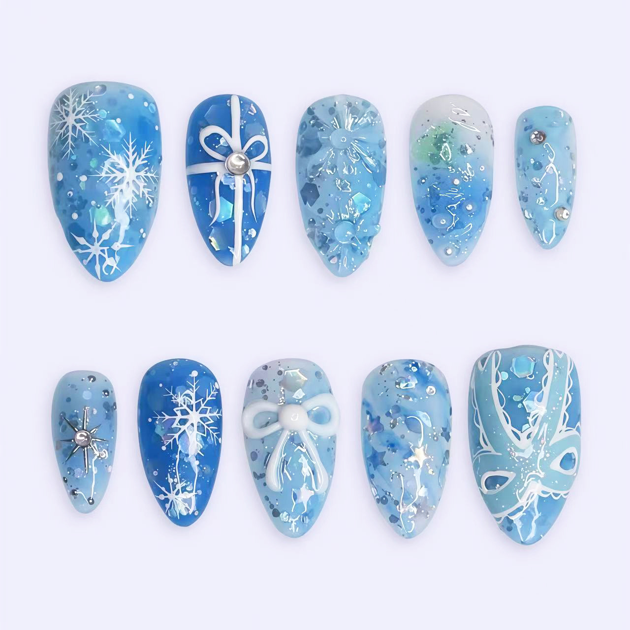 Christmas Glacier Blue Gilded 3D Bowknot Decorative Nail Wraps Snowflake Cross-Border European and American Nail Art Stickers