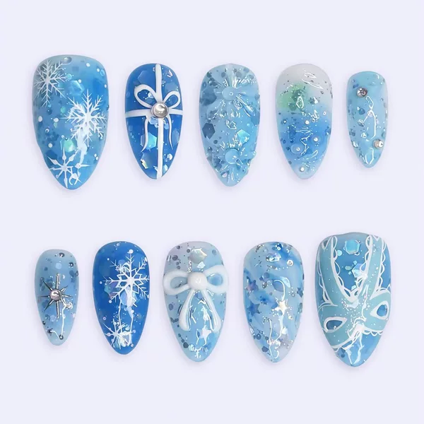 Christmas Glacier Blue Gilded 3D Bowknot Decorative Nail Wraps Snowflake Cross-Border European and American Nail Art Stickers
