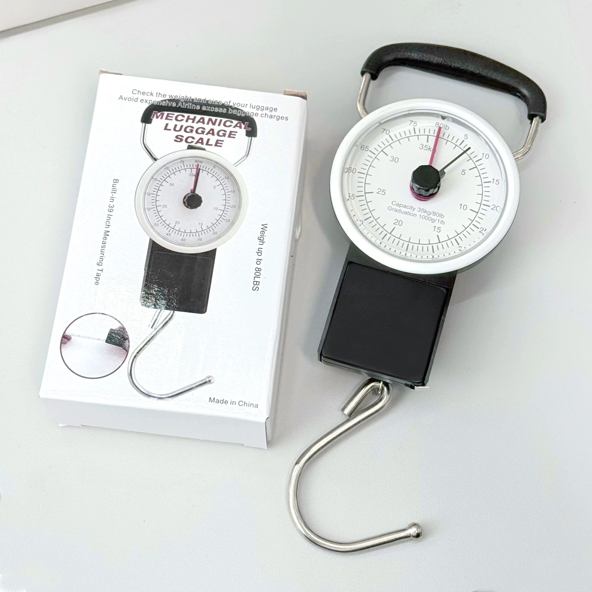 Портативные весы-крючок для транспортировки грузов, 35 кг, с пружинным измерителем длины и резиновой ручкой