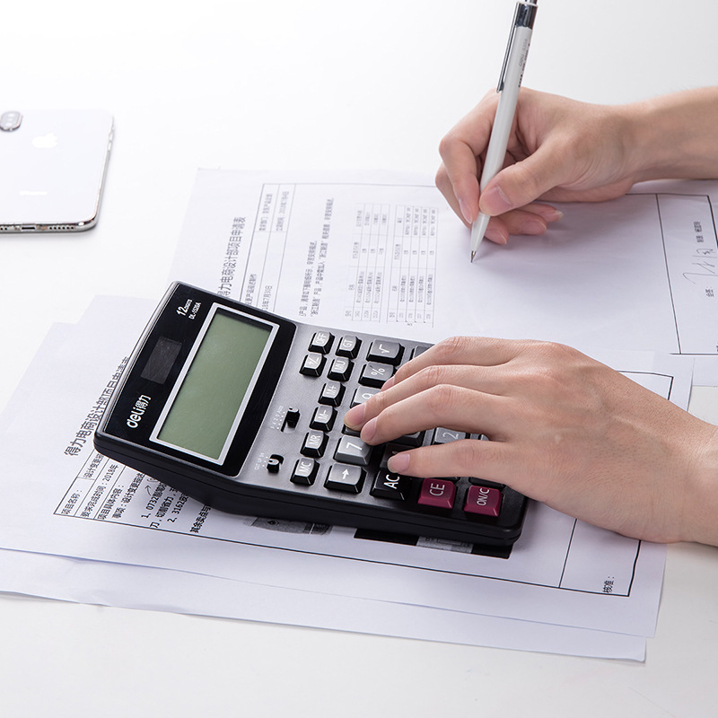 Deli 1520A Calculadora de escritorio solar de 12 bits de doble potencia de ordenador de oficina Calculadora de contabilidad financiera