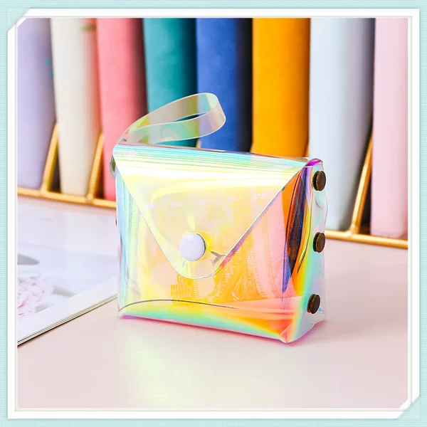 Laser Coin Purse Transparent Pencil Case Key Card Bag Cosmetic Bag Colorful PVC Coin Headset Data Cable Storage Bag