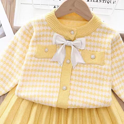 Exclusive Little Chanel-style Two-Piece Butterfly Bow Girl's Knit Dress
