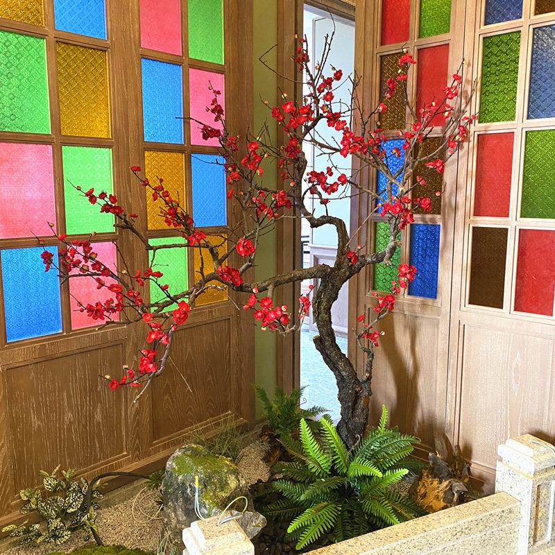 花舍实木仿真梅花树大型腊梅假树装饰室内橱窗庭院绿植落地摆件