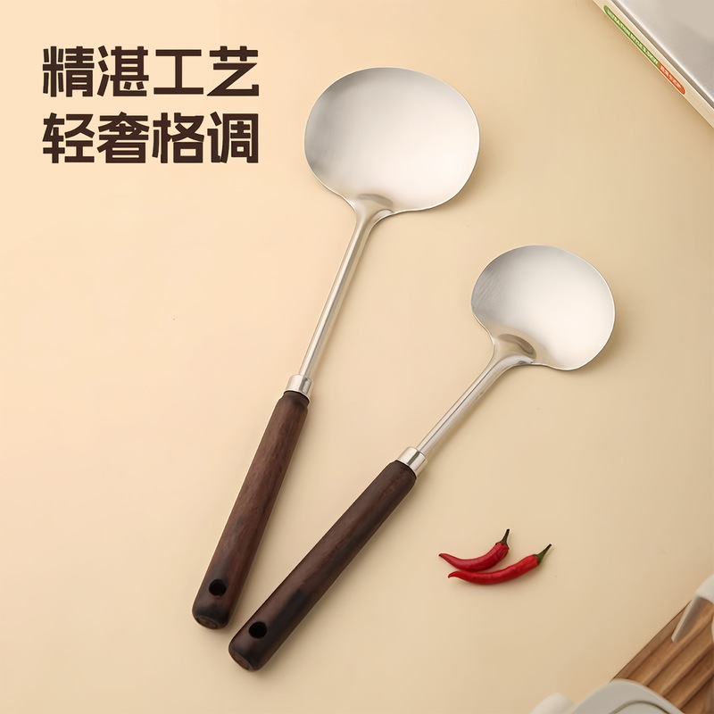 木柄不锈钢蘑菇铲大小号家用厨房长柄防滑锅铲炒菜不粘锅炒勺铁铲|undefined