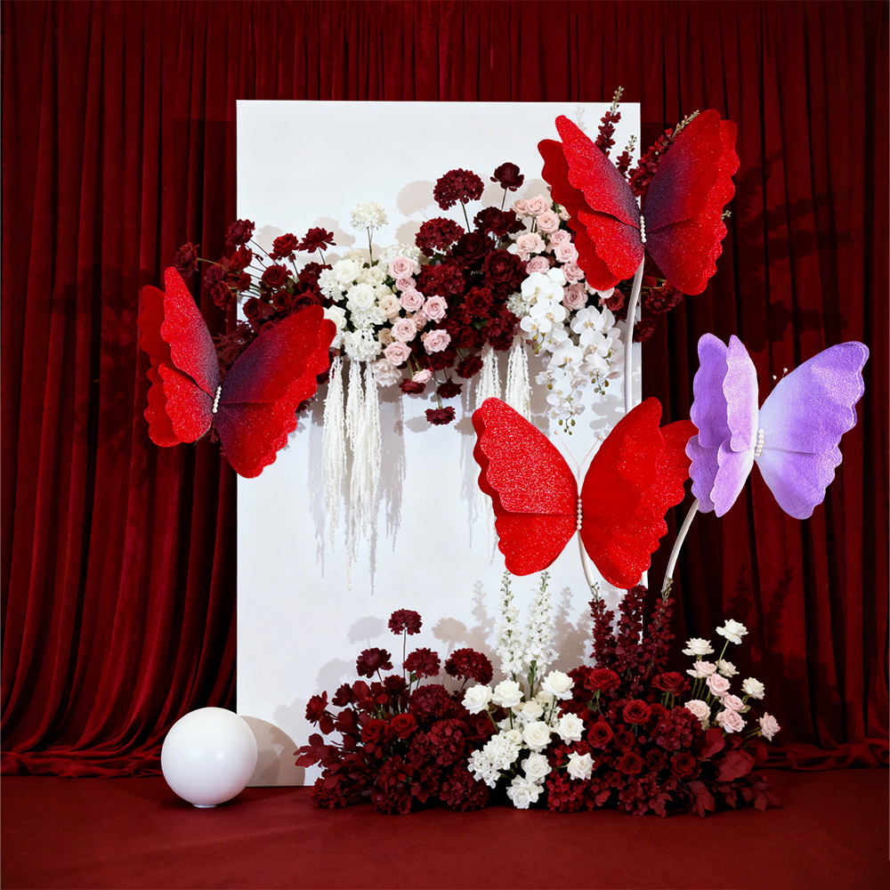 Peludo gradiente mariposa decoración de boda al aire libre centro comercial de belleza decoración de props de disparo props de dopamina