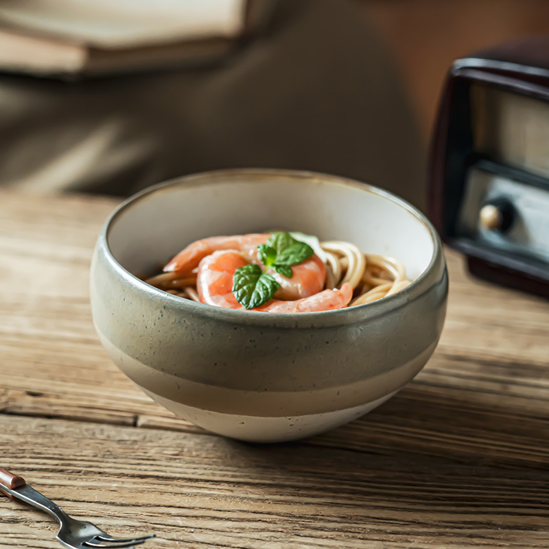 Tazón de cerámica retro japonés, tazón de arroz casero, utensilios viejos al por mayor, tazón pequeño de 5 pulgadas, tazón de comida para una persona