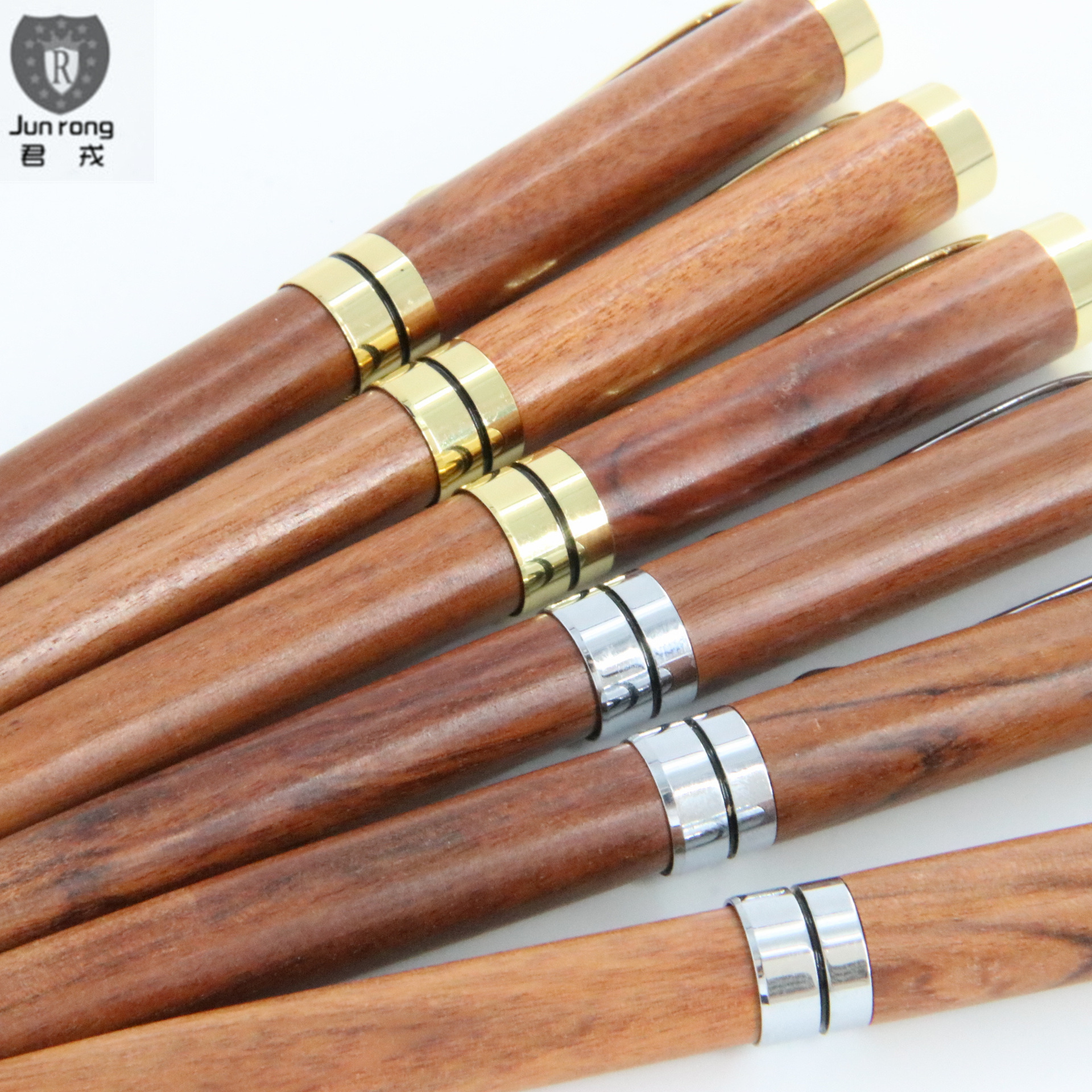 Junrong accesorios de metal pluma pera Flor de madera bolígrafo diseño de logotipo en stock fabricante papelería pluma de madera de bambú