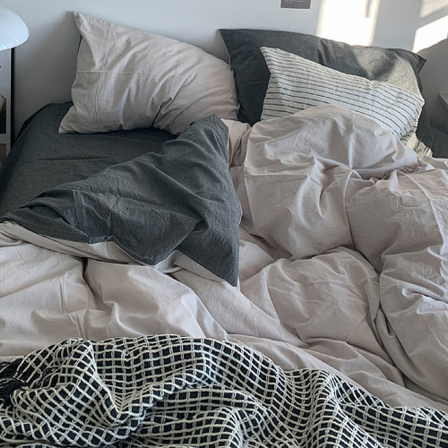 ins bed sheet four-piece set skin-friendly quilt cover quilt sheet bed sheet dormitory washed cotton bedding three 4