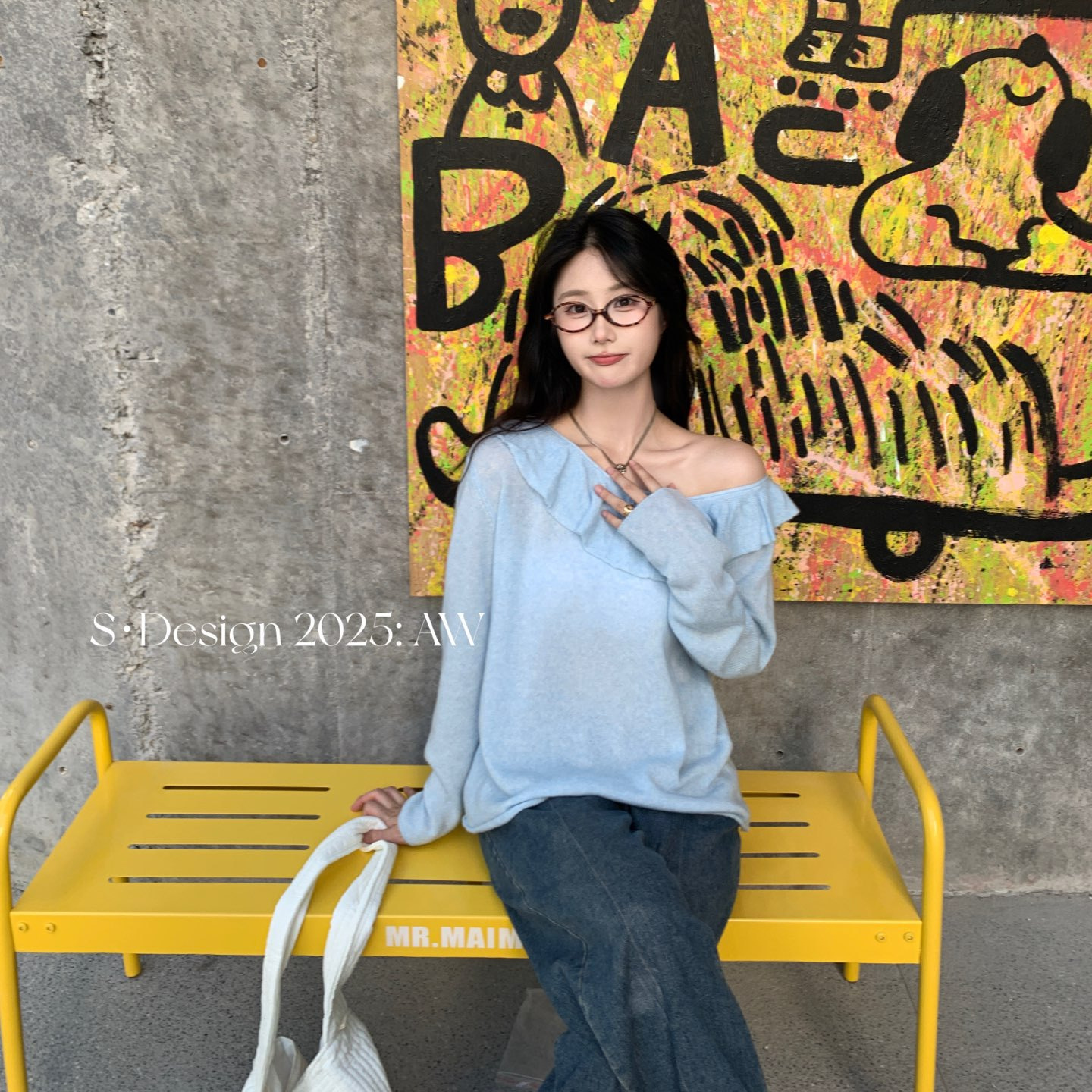 【浅秋幻蝶】真丝羊绒手感软糯荷叶边斜肩针织甜美风温柔一字肩