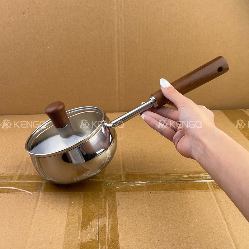 316 acero inoxidable casera de nuez mango largo anti-calor mini olla de leche de aceite caliente pequeña olla de aceite de riego