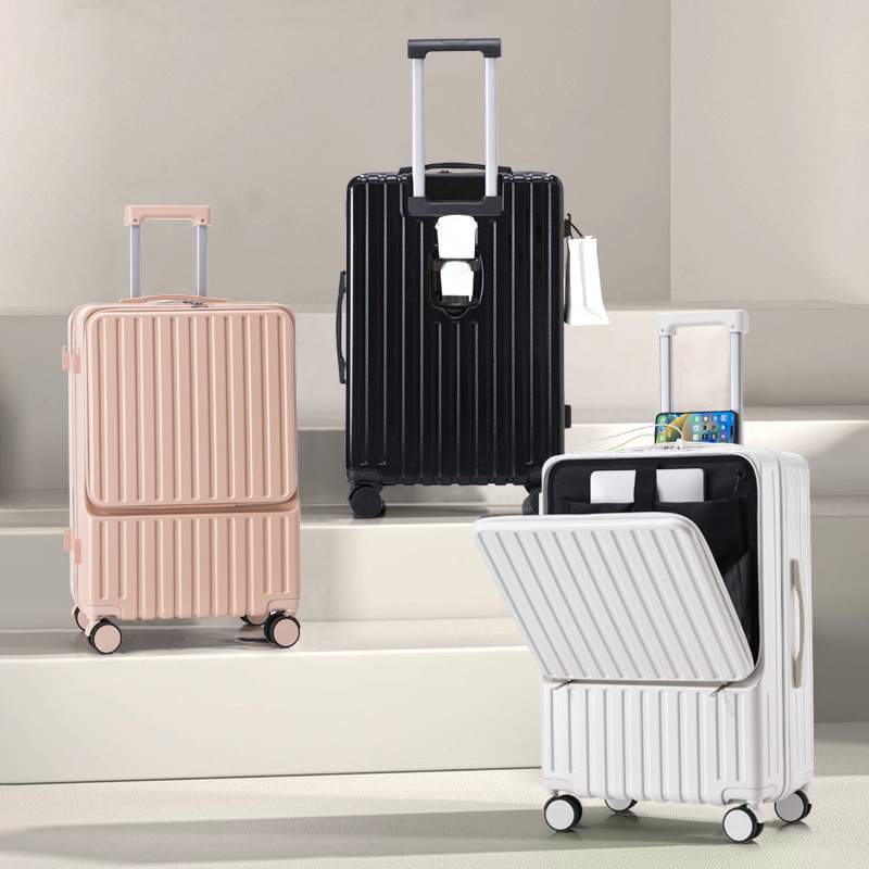 [Fábrica cuidadosamente seleccionada] Nuevo y conveniente maleta con tapa abierta delantera, varilla de tracción multifuncional, caja de contraseña de viaje de 24 pulgadas resistente