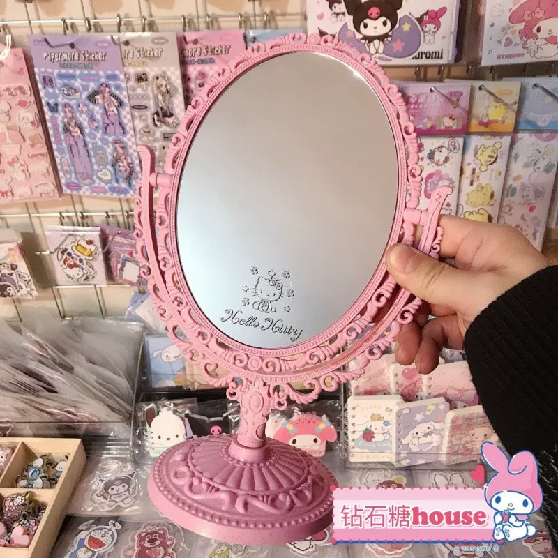 Зеркало Vanity Hello Kitty овальное розовое, зеркало 16×21 см, общая высота 30 см, ретро милое
