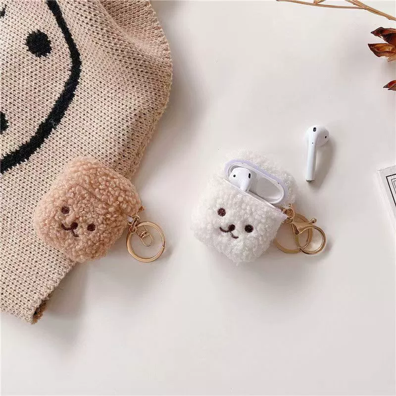 Apple, compatible headphones, protective case with key, keychain, with little bears