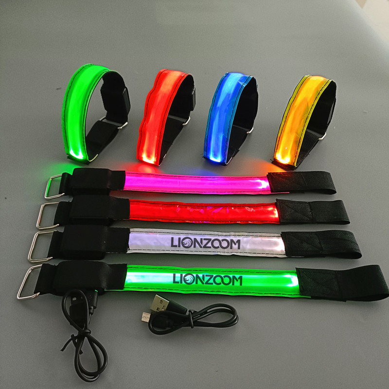 USB Rechargeable Reflective Armband Led Light-Up Arm Band Outdoor Night Running Cycling Equipment Flashing Safety Armband Arm Light