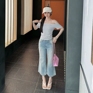 美式复古低腰微喇牛仔裤女2026年夏季新款宽松显瘦百搭喇叭七分裤