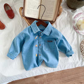 儿童衬衫春秋新款男童牛仔衬衣宝宝长袖上衣洋气时髦百搭外套潮