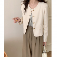 小香風百合長袖スーツのコート2025春の新商品の甘い雰囲気のファッション金属ボタンの婦人服の上着