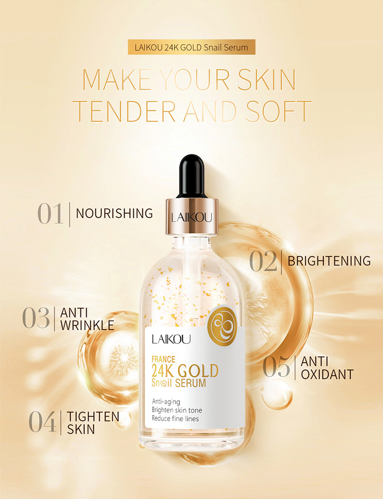 Cross-border Laicome French 24k Gold Snail Essence 100ml Moisturizing Skin Care products Wholesale manufacturer in stock undefined