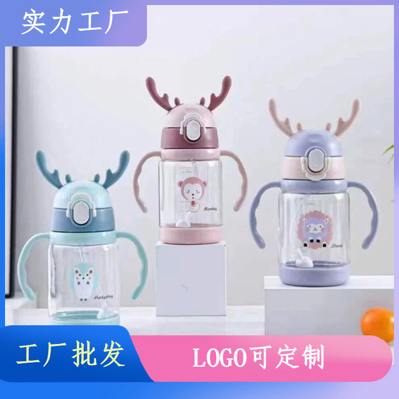 Fábrica al por mayor de canicas de paja taza de agua bebé beber taza de plástico jardín de infantes niños con mango bebé taza de beber