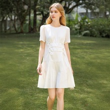 一手货源【佳人苑】品牌专柜撤柜！设计感系带泡泡袖连衣裙女25秋