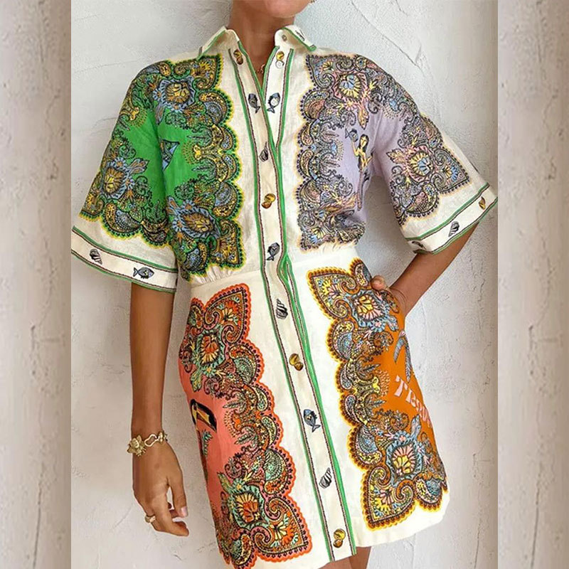 2026 New Spring Women' Clothing European And American Export Printed Fahion Caual Slim Fit Single-Breated Short_ecoleips.com