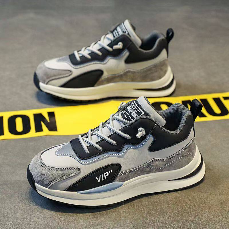 Giày thể thao nam da lì phối lưới đế dày kiểu sneaker thường ngày — H102 màu be, H102 màu trắng, H102 màu xám