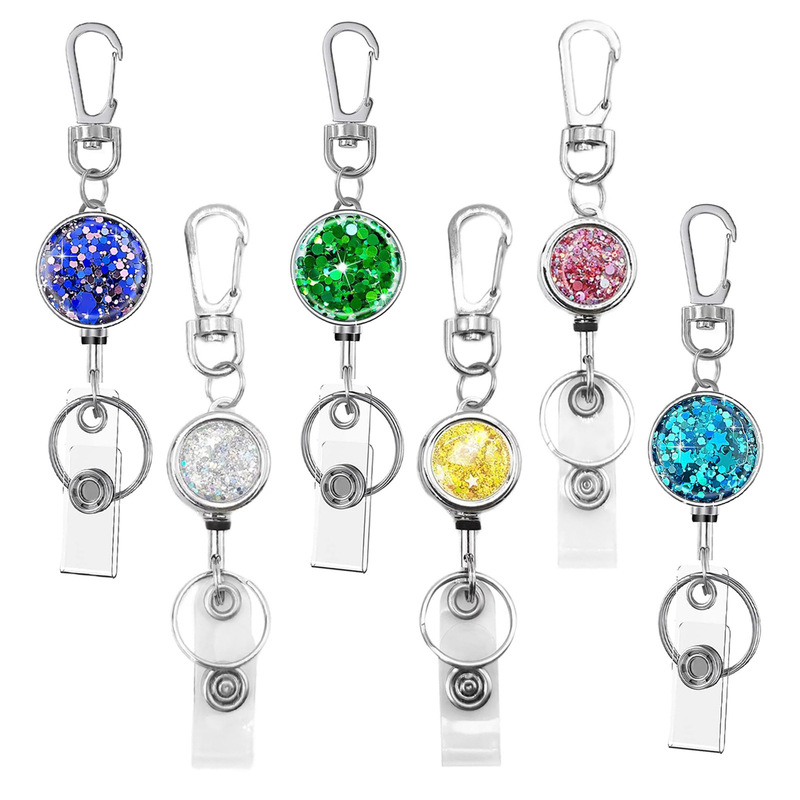 Zinc alloy glitter retractable rotatable keychain metal easy pull-up button for student doctor nurse pendant Zinc alloy glitter retractable rotatable keychain metal easy pull-up button for student doctor nurse pendant
