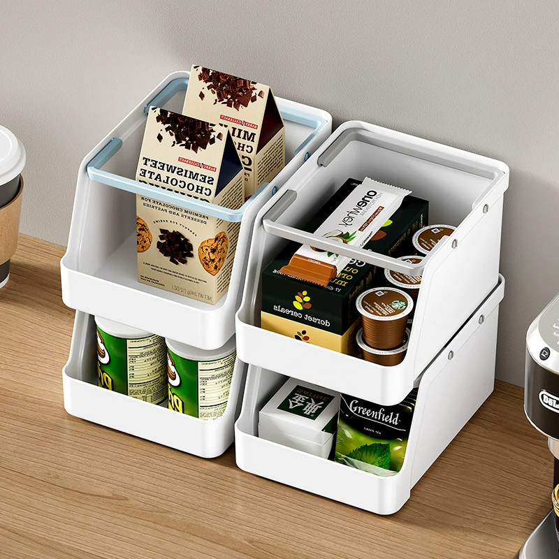 Table Storage Box, Desk Organizer with Handle — Pens & Stationery Holder, Stackable (20×12×11 cm)