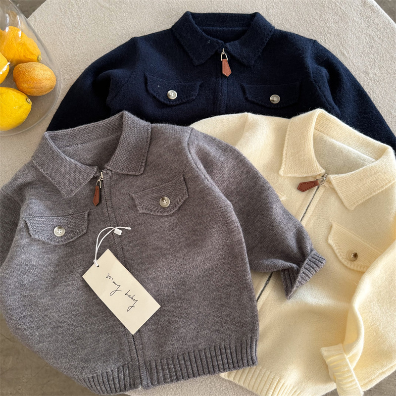Children's Sweater 2026 New Spring Collection, Solid Color Turn-Down Collar Sweater for Boys and Girls, Baby Knit Zip-Up Sweater Trendy Children's Sweater 2026 New Spring Collection, Solid Color Turn-Down Collar Sweater for Boys and Girls, Baby Knit Zip-Up Sweater Trendy