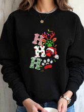 Women Oversized Sweatshirt Christmas Ho Ho Ho Paw Print And