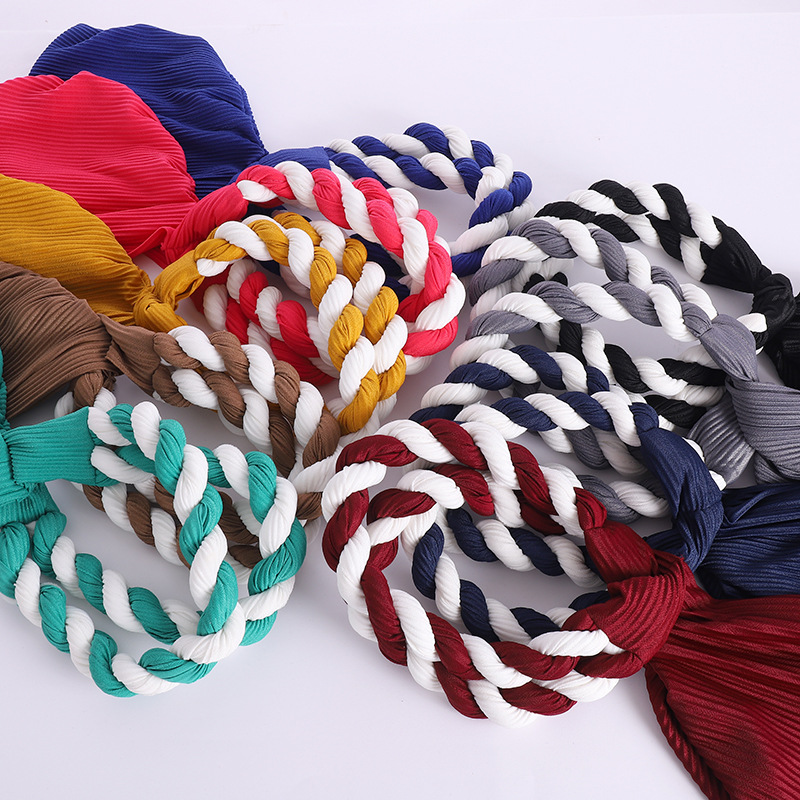 Fashionable Women's Colour-matching Turban With Double Braid Headgear_voghion.com