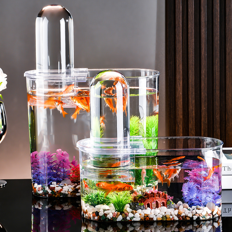 Acuario de pescado de presión negativa mesa flotante pequeño acuario de peces dorados sala de estar acuario de plástico micro paisaje hogar ecológico