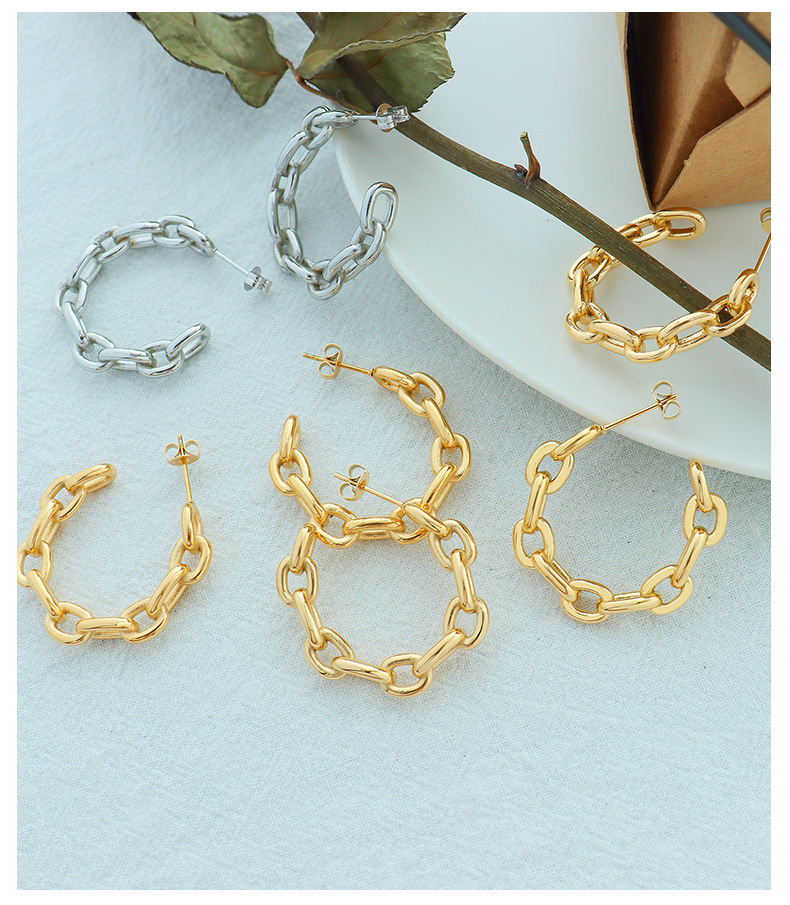 Waterproof Non Tarnish, Plating Craft PVD Coated Real Gold Plated C Shape Titanium Steel Retro Waterproof Non Tarnish Earrings