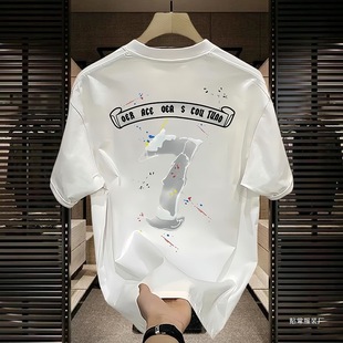 2052 New American Trendy Brand Short-Sleeved Shirt Summer Loose Handsome Tops for Men and Women White Black Regular